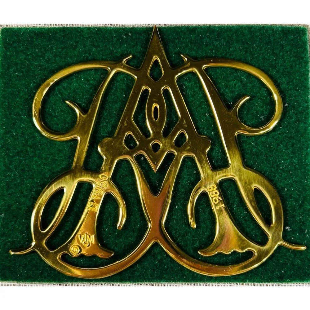 Virginia Metalcrafters Queen Anne Cipher Brass Christmas Ornament 1988 Retired